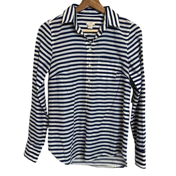 J Crew Factory Womens Size XXS Printed Voile Popover Shirt Blue Stripe Coastal - Picture 1 of 11